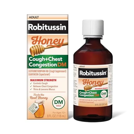 Robitussin Maximum Strength Honey Cough + Chest Congestion DM, Cough Medicine for Cough and Chest Congestion Relief Made with Real Honey for Flavor - 8 Fl Oz Bottle