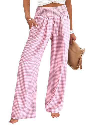 ANRABESS High-Waisted Wide-Leg Palazzo Pants (Pink Plaid)