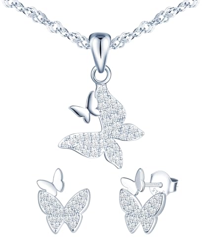 Juego de collar y pendientes de mariposas ideal como regalo de plata 925 para niña y mujer