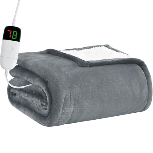 BOMOVA Heated Electric Blanket Twin - 62" x 84" Heating Blanket with 10 Heating Levels & 8 Hours Auto Off, Warm Flannel Blanket with Over-Heat Protection, for Women, ETL & FCC Certified