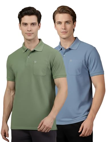 Image of Lux Cozi Men's Cotton Blend Polo T-Shirt with Chest Pocket | Collar T-Shirts for Men | Half Sleeves | Plain - Regular Fit (Pack of 2)