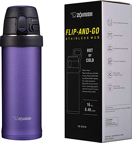 Image of Zojirushi SM-QHE48VK, Flip-and-Go Stainless Mug, 16-Ounce, Purple Dusk