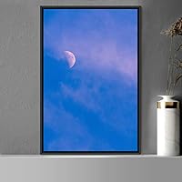 Framed Canvas Wall Art Moon Astronomy & Space Bedroom Colorful Contemporary Moon Multicolor Photography - 16x24 inches