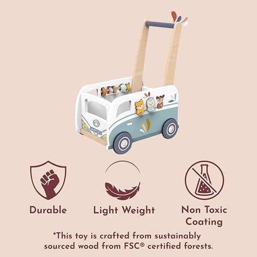 Image of SPEEDY MONKEY Van Multi-Activity Walker for Toddlers 12m+ Wooden Toy | animal shape sorter, activity station, baby push walker, first steps learning, gross motor coordination, imaginative play