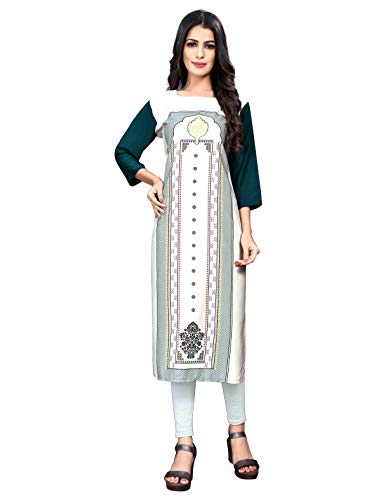 Image of 1 Stop Fashion Women's Cream Coloured Digital Print Crepe Knee Long W Style Kurtas /Kurti
