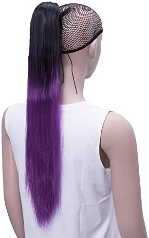 IMISSU Straight Clip on Hairpiece Extensions Pony Tail Clip Claw Ombre Ponytail Hair Pieces (Ombre Purple) - Image 5