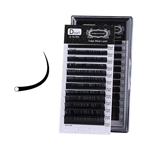 Preisvergleich Produktbild Wimpernverlängerunugen Fake Mink Lash / Individuelle Wimpernverlängerungs Zubehör Salonverwendung / D Curl Dicke 0.07-0.20mm und Länge von 8-15mm MIX (0.07mm, 12mm)