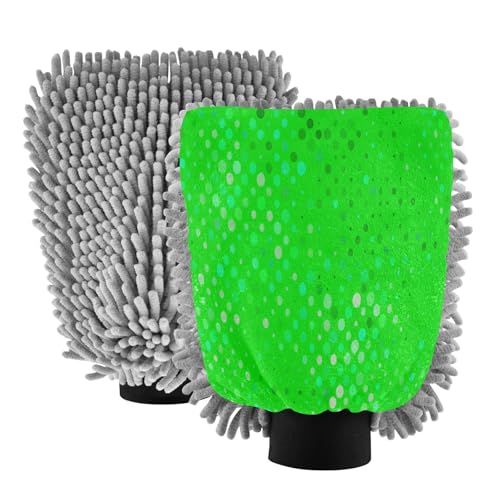 STAYTOP Green Wave Point Car Wash Mitt Microfiber, 2Pcs Scratch Free Lint-Free, Premium Chenille Microfiber Mitt Car Wash Brush-M