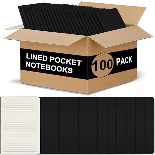 ZCZN 100 Pack Kraft Pocket Notebooks Bulk, 3.5 X 5.5 Inches Lined Paper Journaling Notebooks, 30 Sheets/60 Pages, Mini Journal Notebooks for Work, Writing, Traveler Memo Notepad(Black Cover) by ZCZN - Used condition - US$24.54