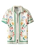 OYOANGLE Men's Hawaiian Shirts Floral Short Sleeve Button Down Shirt Summer Beach Tops Apricot Large