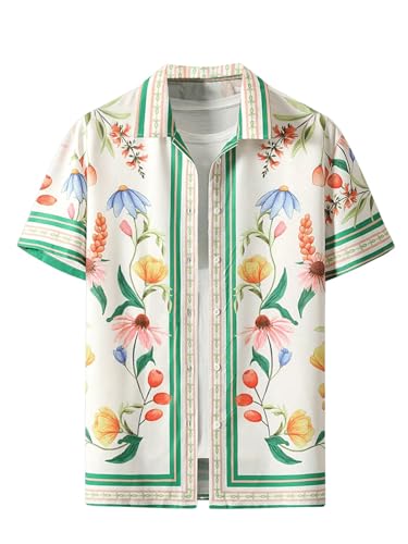 OYOANGLE Men's Short Sleeve Hawaiian Shirts Floral Button Down Shirt Summer Beach Tops