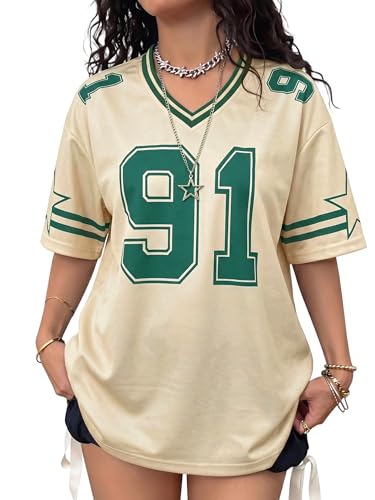 Image of Jersey Shirts for Women Y2k Graphic Tees V Neck Baggy Streetwear Number Oversized T Shirt Summer Tops