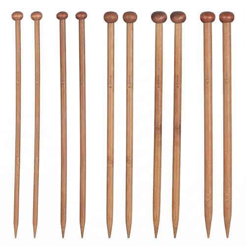 TIESOME 5 Pairs Bamboo Knitting Needles Set, 10-Inch Single Pointed Wooden Knitting Needles for