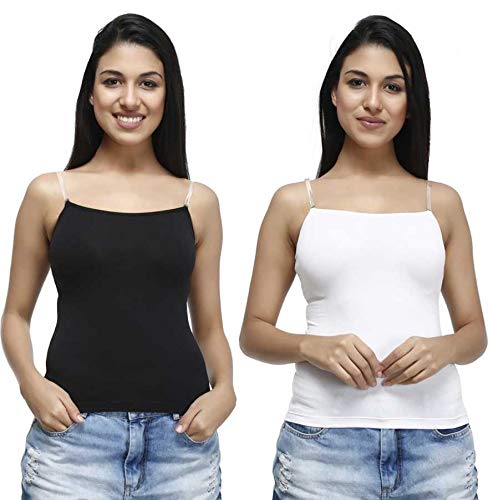 Women's Padded Cotton Adjustable Regular Fit Camisole With Built-In Shelf Bra (Pack Of 2)
