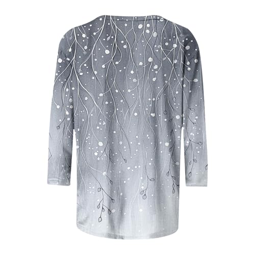 Image of 3 /4 Sleeve Tshirts Shirts for Women Vintage Flowers T Shirt Crew Neck Going Out Tops Elbow Length Sleeve Tops