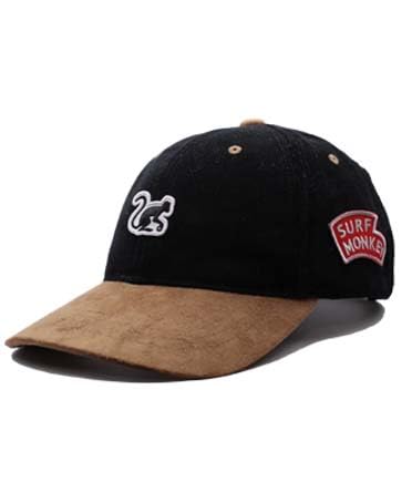 Casquette Surf Monkey velours noir et visière en daim haut de gamme