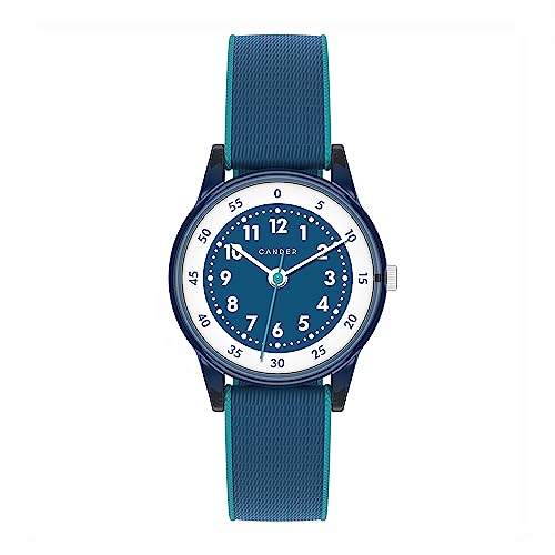 Cander Berlin MNA 0130 L Kinderarmbanduhr Klettverschluss Armbanduhr Kinder Mädchen Junge 3 ATM wasserdicht Lernuhr analog