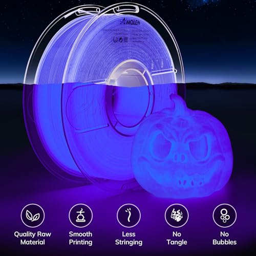 Image of AMOLEN 3D PLA Printer Filament, 1.75mm Glow in The Dark Blue Purple PLA Filament for 3D Printing, Best with UV Lamps, 1kg Spool (2.2lbs), Dimensional Accuracy + /- 0.02 mm, Fit Most FDM 3D Printers