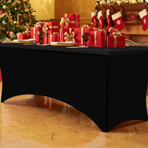 Smiry 2 Pack Spandex Table Cloth 6FT, Elastic Fitted Stretch Tablecloths, Washable and Wrinkle Free Rectangular Patio Table Cover for Outdoor, Wedding, Banquet & Parties (Black, 72Lx30Wx30H Inch)