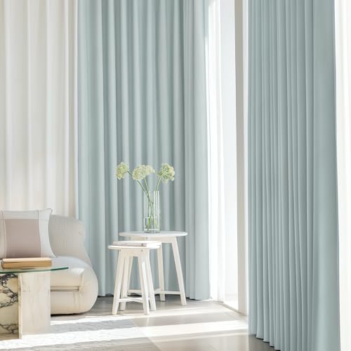Image of FMFUNCTEX 100% Blackout Curtains for Bedroom, Mistleaf Curtains 63 Inches Long Textured Thermal Insulated Curtains for Living Room Drapes, Black Out Drapery Grommet Room Darkening 2 Panels