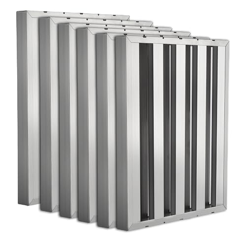Towallmark Commercial Hood Filters 19.5W x 23.5H Inch, 430 Stainless Steel 6 Grooves Range Hood Filter for Kitchen Exhaust Hoods, Pack of 6