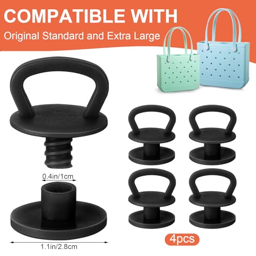 Image of Bag Strap Button Replacements with Hook, 4pcs Twist-Lock Rivets for Bogg Bag Handles, Durable Resin, Reusable Upgrade for Beach Tote Bags Accessories(Black)