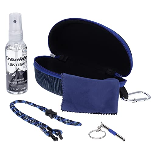 Croakies Eyewear Care Kit with 1(2oz) All Natural VOC Free Lens Cleaner + (1) Hard Case + (1) Microfiber Cloth + (1) Eyewear Retainer + (1) Repair Tool (Blue)