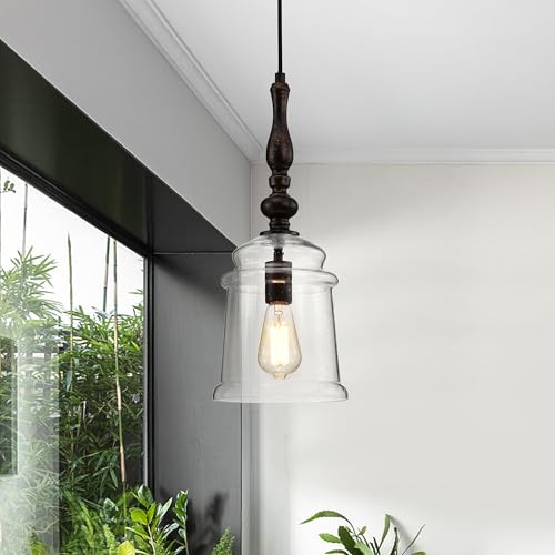 Edvivi 1-Light Pendant Light Farmhouse Oil Rubbed Bronze Ceiling Light with Seeded Glass Bell Jar Shade, Adjustable Hanging Light Fixture for Kitchen, Dining, Bedroom by Edvivi - Used condition - Image 2