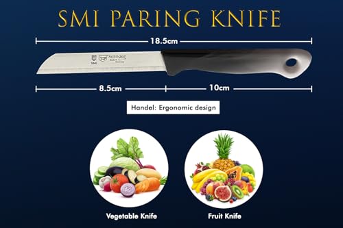 SMI Solingen Messer Set 6 Teile - Gemüsemesser, Schälmesser, Obstmesser, Küchenmesser, Allzweckmesser mit Wellenschliff - Kleine Kneipchen & Kartoffelmesser - Germany Messer (Schwarz-Weiß)