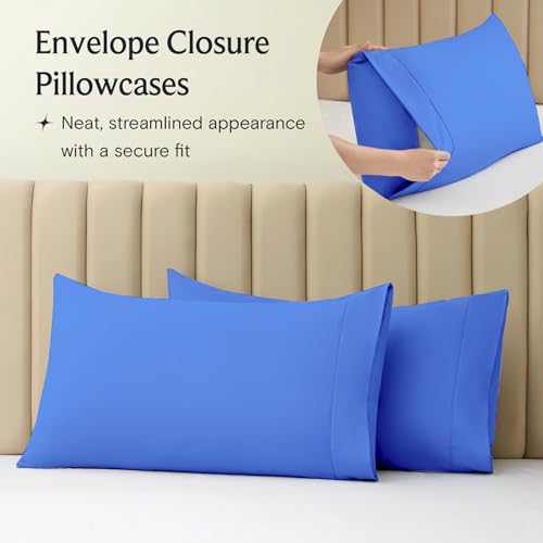 Image of LuxClub 4 PC Sheet Set Bed Sheets Deep Pockets 16 inch Eco Friendly Wrinkle Free Cooling Machine Washable Hotel Bedding Silky Soft - Marine Blue California King