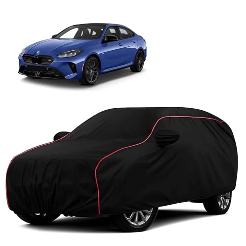 Image of Sulfar 100% Water Resistant Car Body Cover Compatible with Mirror for BMW 2 Series Gran Coupe (Triple Stitched, Full Bottom Elastic, Black with Red Piping)