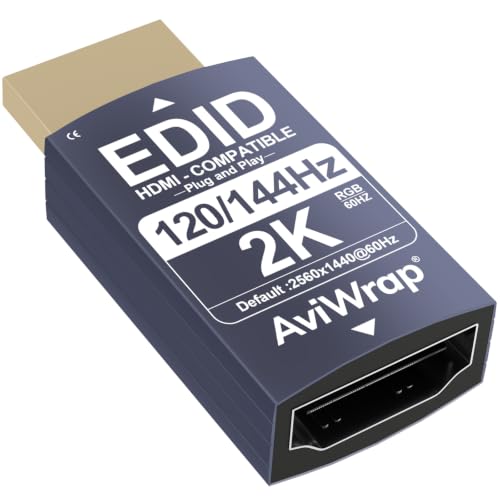 AviWrap HDMI 2.1 EDID Emulator,2560x1440 120/144Hz Reliable Passthrough,1080p/144hz for Mac Thunderbolt to HDMI Switches/Extender/AV Receiver/Video Splitters