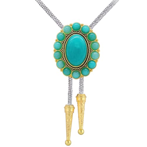 Image of GelConnie Bolo Tie for Men Women Western Cowboy Turquoise Leather Necktie | Natural Stone Bolo Tie Necklace for Women Rodeo Cowboy Leather Necktie Native American Western Cowgirl Ties Adjustable Cord