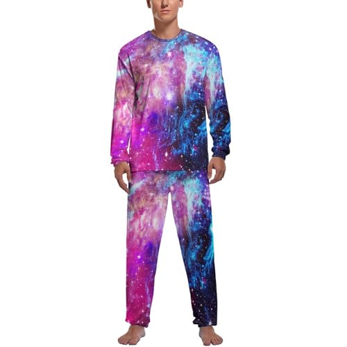 Pyjama homme espace nébuleuse : ensemble haut et bas à manches longues pour la nuit