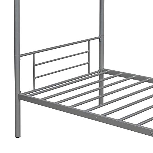 Steel Bunk Bed Twin Over Twin,JULYFOX Modern Metal Steel Bed Frame 550 lb Heavy Duty W/ Stairs Side Guard Rails 10.8 inch Storage No Box Spring Needed 2 Twin Bed Platform for Kids Teens Adults Silver