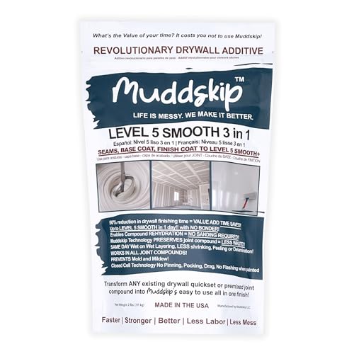 MuddSkip Smooth Drywall Additive Powder, 2lbs Bag| Level 5+ Finish, No Sanding Required, Same-Day...