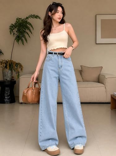 Image of KOTTY Women's Wide Leg Denim Jeans | Loose Fit High Rise Baggy Style Jeans for Women