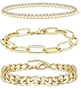Gold Chain Bracelet Sets for Women Girls 14K Gold Plated Dainty Link Paperclip Bracelets Stake Ad...