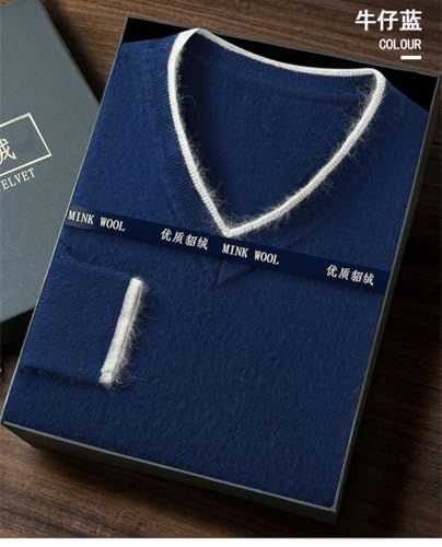 Men's Winter 100% Mink Cashmere Sweater V-Neck Long Sleeve Pullover Soft Knitwear Warm Casual Knit Top2