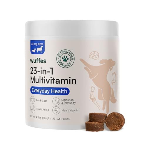 Wuffes 23-in-1 Chewable Dog Multivitamin&Supplements – Dog Multivitamin for Small&Large Breed – Pet Vitamins and Minerals for Coat, Heart, Hips&Joints, Digestion&Immune System, 30 Soft Chews (23-in-1)