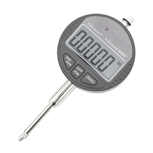 Clockwise Tools Digital Indicator, DITR-0105 0-1 Inch/25.4mm, 0.00005 Inch/0.001mm Resolution, Inch/Metric Conversion, Auto Off