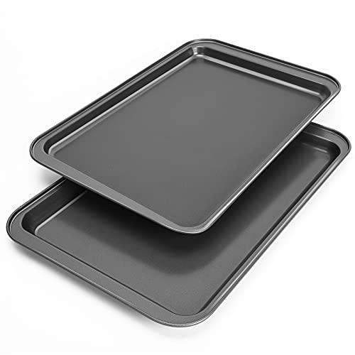 Suice 2Pcs 15.2X10.8X0.8 Inch(Exterior Size) Toaster Oven Tray, Jelly Roll Pan With Wide-Rimmed Cookie Pan Nonstick Baking Sheet With Handles For Home Kitchen, Bakery, Diy Cupcake, Brownie,Cake - Grey #TOP1