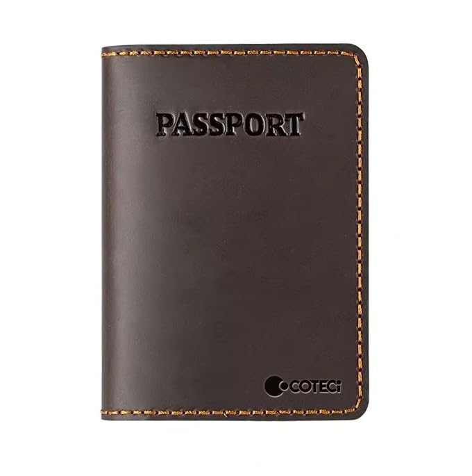 COTECi Genuine Leather Passport Holder, Crazy Horse Leather Travel Wallet Cover with Card Slots, Slim Passport Wallet for Travel - Brown-image-43