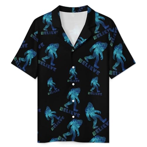 Bigfoot Sasquatch Believe Men‘s Short Sleeve Sleepwear Funny Pajamas Sets Button Down Shirts and Bottom Shorts Loungewear3