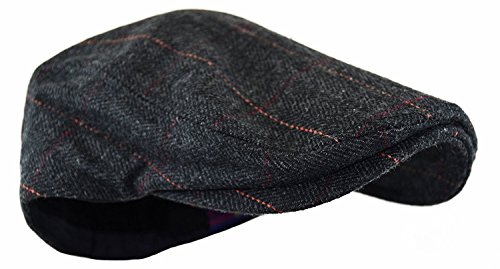Wonderful Fashion Men's Classic Herringbone Tweed Wool Blend Newsboy Ivy Hat (Large/X-Large, Charcoal)