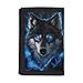 Coldinair Wolf Blue Fire Flame Kids Wallet Nylon Trifold Wallets Coin Bag for Boys,RFID Trifold Canvas Purse Handbag Outdoor Sports Wallet for Travel
