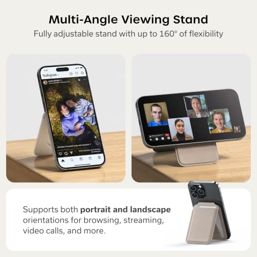 Image of Satechi Magnetic Magsafe Wallet, Double Flap Stand Card Holder, 4 Slots with Front NFC Pass-Through, Adjustable Phone Attachment for iPhone 17 /16 /15 /14 /13 /12, Travel Accessory, Taupe, 4in x 2.5in x