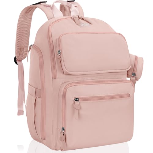 Image of IBVIVIC Diaper Bag Large Capacity Diaper Backpack Multi-Function Baby Diaper Bag For Dad And Mom With Insulated Pockets, Stroller Straps, Pink