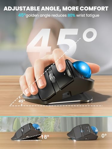 Image of MAM1 Pro Wireless Trackball Mouse, Ergonomic Bluetooth Rechargeable Computer Mouse, Backlit Rollerball Thumb mice with 5 Level DPI, Adjustable Angle, 3 Devices Connection for PC, Windows - Blue Ball