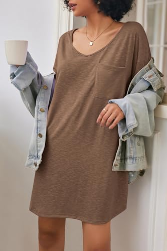 Image of Ekouaer Womens Tshirt Nightgown Cotton V Neck Sleepshirts Comfy Casual Nightshirt for Women
